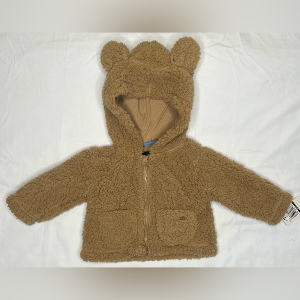 3 - 6 month 7 For All Mankind fuzzy tan jacket w/ ears on hood unisex 3 - 6 mo